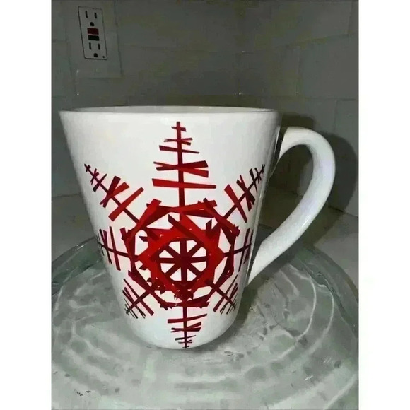 Starbucks Coffee Mug 2012 Red Snowflakes Ceramic Christmas Holiday Winter - Picture 2 of 10